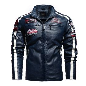 Men's Motorcycle Leather Street Motorcycle Racing Suit (Option: Dark Blue-L)