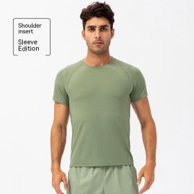 Men's Loose Running Quick Drying Clothes Round Neck T-shirt Sweat-absorbent Breathable Fitness Sports Casual Short Sleeve Clothes (Option: 21221 Green-S)