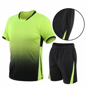 Summer Gradient Digital Printing Loose Short-sleeved T-shirt Two-piece Summer Plus Size Shorts Suit Men (Option: Green-XL)