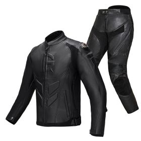 Wind-proof Motorcycle Leather Pants Suit For Men And Women (Option: black-M)