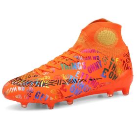 Soccer Shoes Fashion Breathable Broken Nail Soccer Shoes Men's Large Size (Option: Fluorescent orange spikes-34)