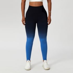Gradient Fitness High Waist Sportswear Tight Outdoor Pants (Option: Black And Blue-S)