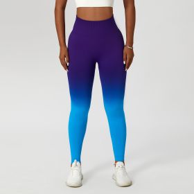Gradient Fitness High Waist Sportswear Tight Outdoor Pants (Option: Violet Color-L)