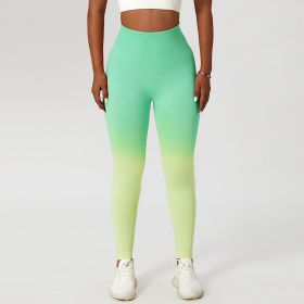 Gradient Fitness High Waist Sportswear Tight Outdoor Pants (Option: Light Green Yellow-L)